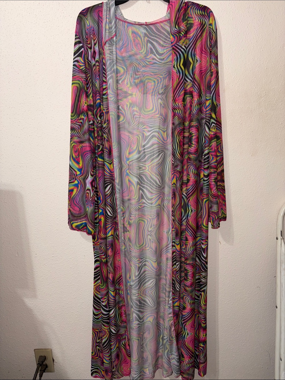 Random Print Long Sleeve Cover Up, Casual Beach, Summer Party & Music Festival